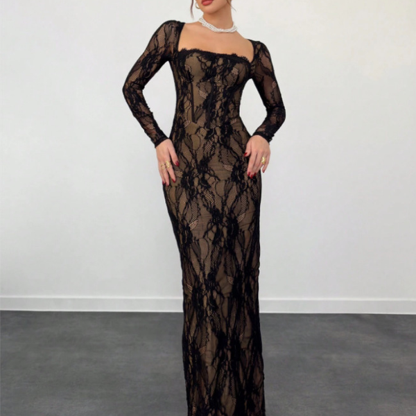 Longue robe noire manche longue Noir / S