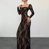 Longue robe noire manche longue