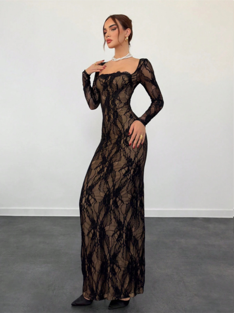 Longue robe noire manche longue